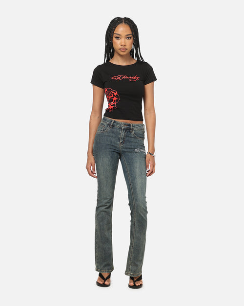 Ed Hardy Women's Rose Heart Baby T-Shirt Black/Red