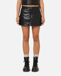 Ed Hardy Women's Vegan Leather Biker Mini Skirt Black