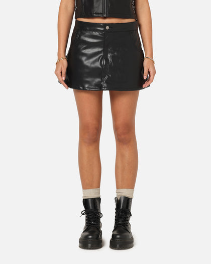 Ed Hardy Women's Vegan Leather Biker Mini Skirt Black