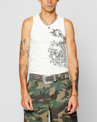 Ed Hardy Dragon Ribbed Muscle Singlet Off White