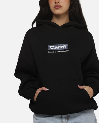 Carre Box Check Hoodie Solid Black