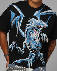 Loiter X Yu-Gi-Oh! Blue Eyes White Dragon Rhinestone T-Shirt Black