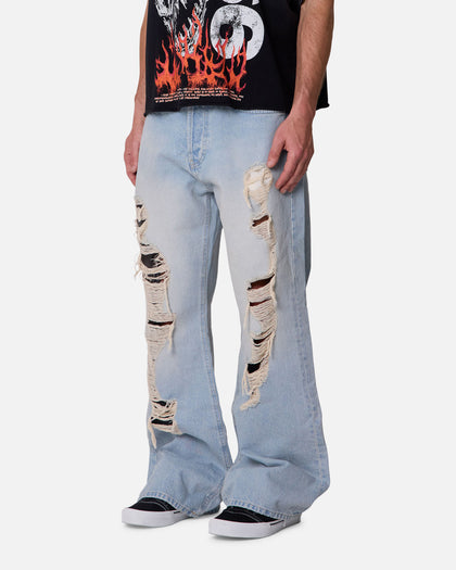 MNML Distressed Kick Flare Denim Jeans Blue