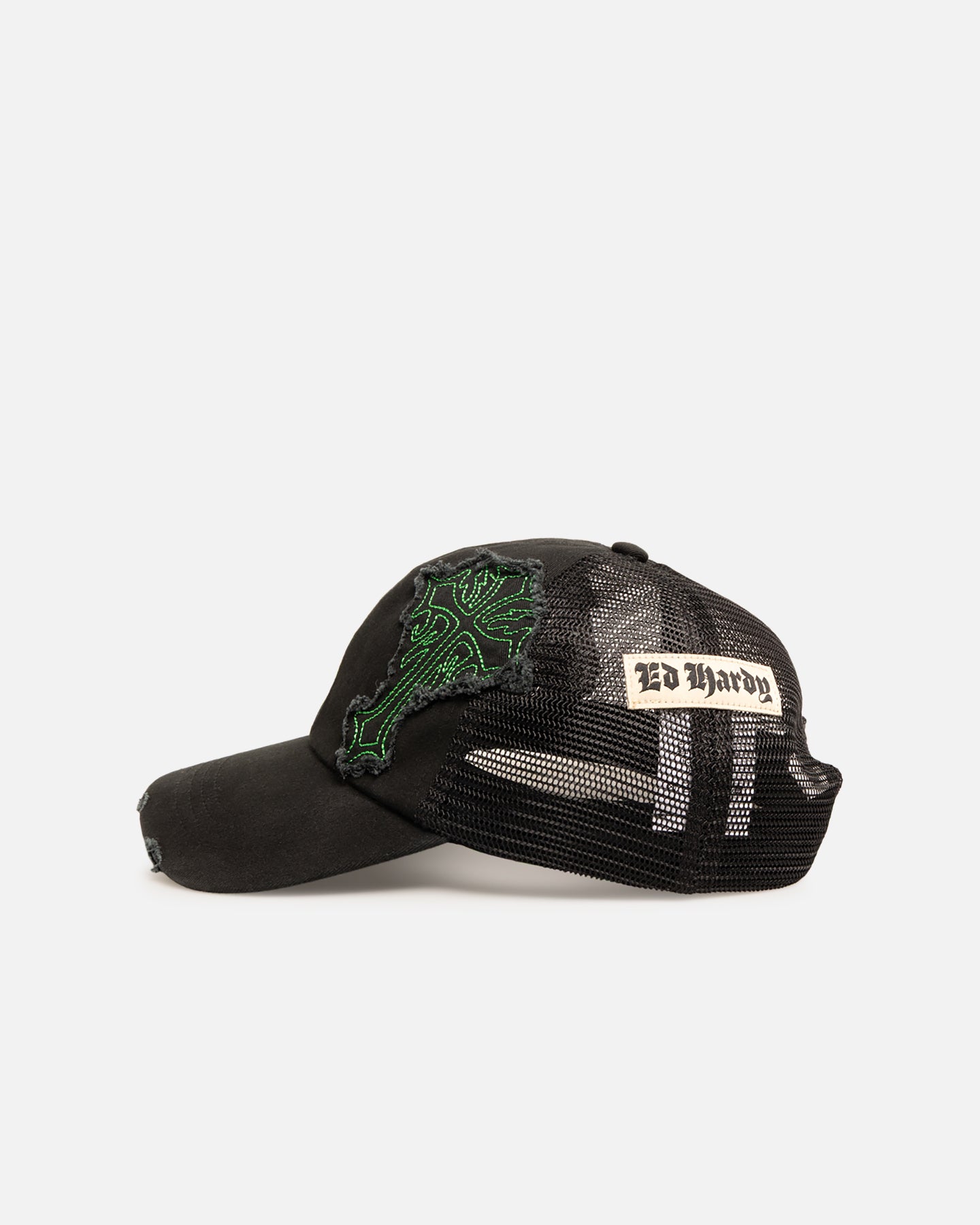 Ed Hardy Euro Distressed Trucker Snapback Black | Culture Kings