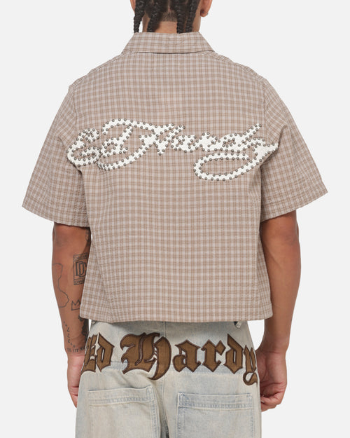 Ed Hardy Vandal Button Up Shirt Brown Check