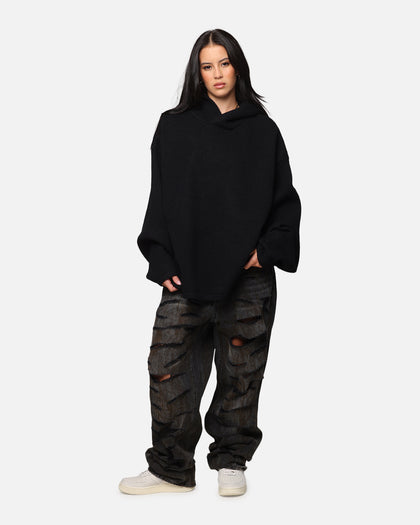 MNML Tonal Grain Knitted Hoodie Black
