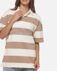 Vouseti Post Game Polo Shirt Latte White Stripe