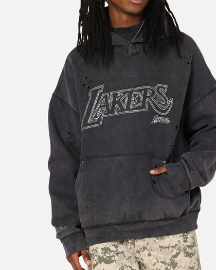 Mitchell & Ness Los Angeles Lakers Distressed Rhinestone Logo Hoodie Faded Black