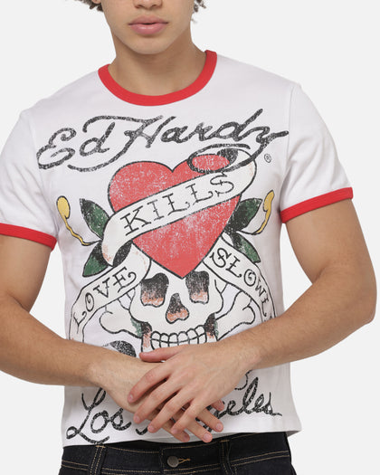 Ed Hardy Love Kills Slowly Ringer T-Shirt White