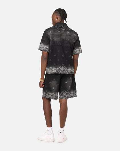 Criminal Damage Laser Print Denim Button Up Shirt Washed Black