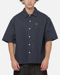 Carre Grid Short Sleeve Button Up Shirt Vintage Navy/Ecru Pinstripe