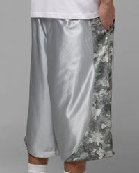 Loiter Impact Satin Shorts Grey Distressed Camo