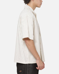 Carre Grid Short Sleeve Button Up Shirt Natural/Brown Pinstripe