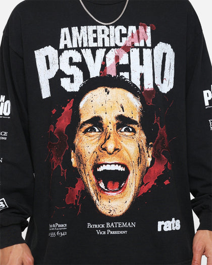 Rats Get Fat X American Psycho American Psycho Long Sleeve T-Shirt Black Wash