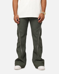 MNML D519 Leather Zipper Flare Pants Charcoal Grey