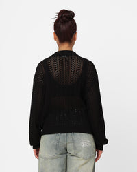 X-Girl Women's Crochet Double Zip Cardigan Black