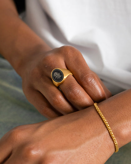 NXS Rose Signet Ring Gold/Black
