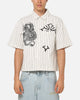Ed Hardy Euro Short Sleeve Button Up Shirt White Pinstripe