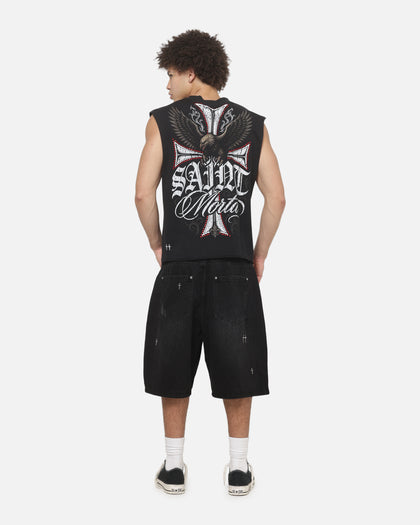 Saint Morta Liberty Cut Off Muscle T-Shirt Washed Black