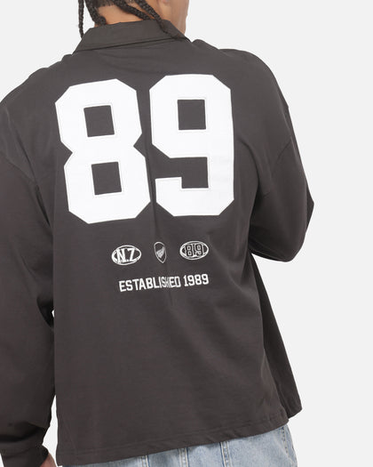 Mitchell & Ness All Blacks Rugby Long Sleeve Polo Shirt Washed Black