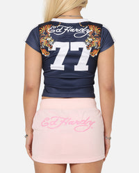Ed Hardy Women's Football Baby T-Shirt Navy/White