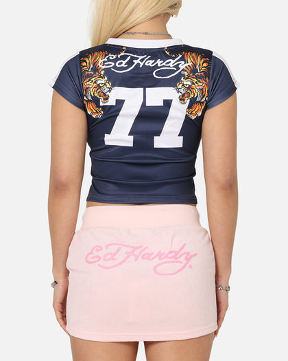 Ed Hardy Women's Football Baby T-Shirt Navy/White