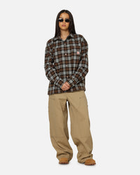 Carre Workwear Long Sleeve Button Up Shirt Brown-Plaid