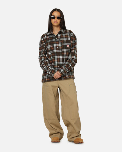 Carre Workwear Long Sleeve Button Up Shirt Brown-Plaid
