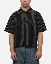 Ed Hardy Eagle Button Up Shirt Black Pinstripe