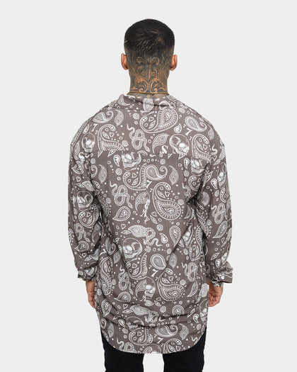 Saint Morta Paisley Skulls Long Sleeve Button Up Shirt Vintage Brown