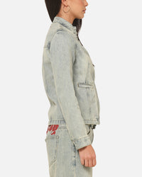 Ed Hardy Women's Vaulted Denim Moto Jacket Vintage Blue