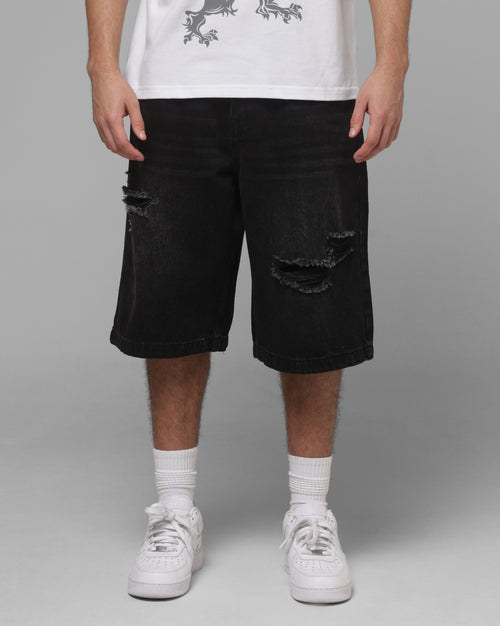 Loiter Distressed Jorts Black
