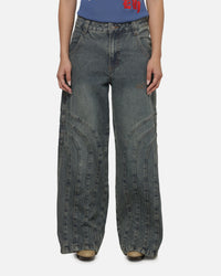 Women's Panelled Ultra Baggy Jeans Mid Blue