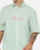 Vouseti Off Court Button Up Shirt Money Green White Stripe
