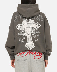 Ed Hardy Sacred Heart Hoodie Washed Charcoal