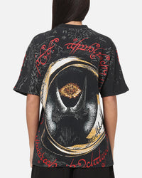 73Studio X Lord Of The Rings Sauron All Over Print T-Shirt Black Acidwash