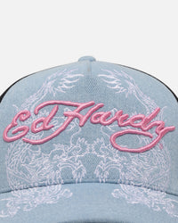 Ed Hardy Dragon Trucker Snapback Light Denim