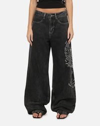 Ed Hardy Women's Distressed Logo Jeans Black
