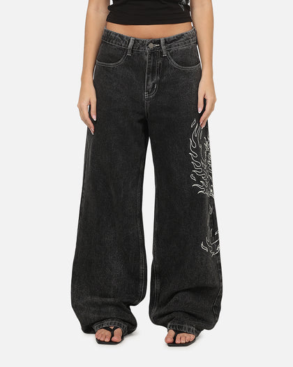 Ed Hardy Women's Distressed Logo Jeans Black