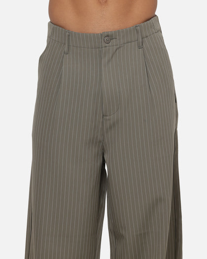Carre Heritage Pleated Pants Sage Pinstripe
