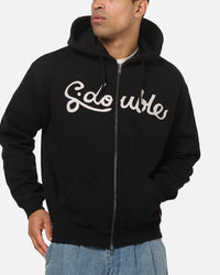 S Double Cursive Zip Hoodie Black