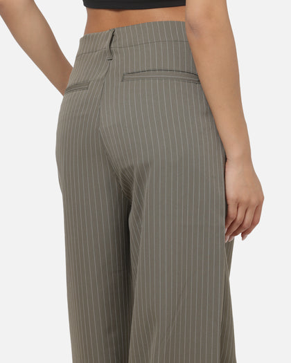 Carre Heritage Pleated Pants Sage Pinstripe