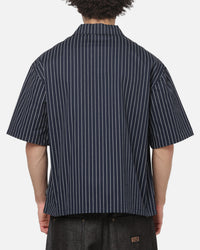 Carre Grid Short Sleeve Button Up Shirt Vintage Navy/Ecru Pinstripe