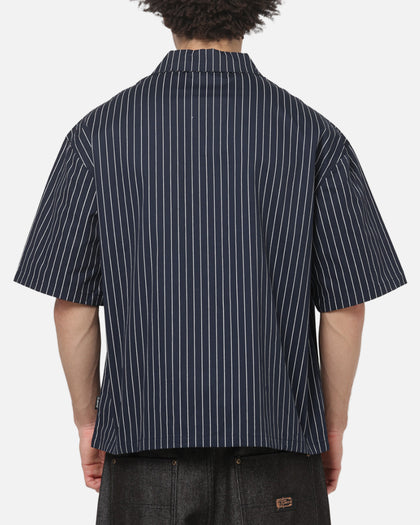 Carre Grid Short Sleeve Button Up Shirt Vintage Navy/Ecru Pinstripe