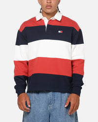 Tommy Jeans Relaxed Badge Stripe Rugby Shirt Navy