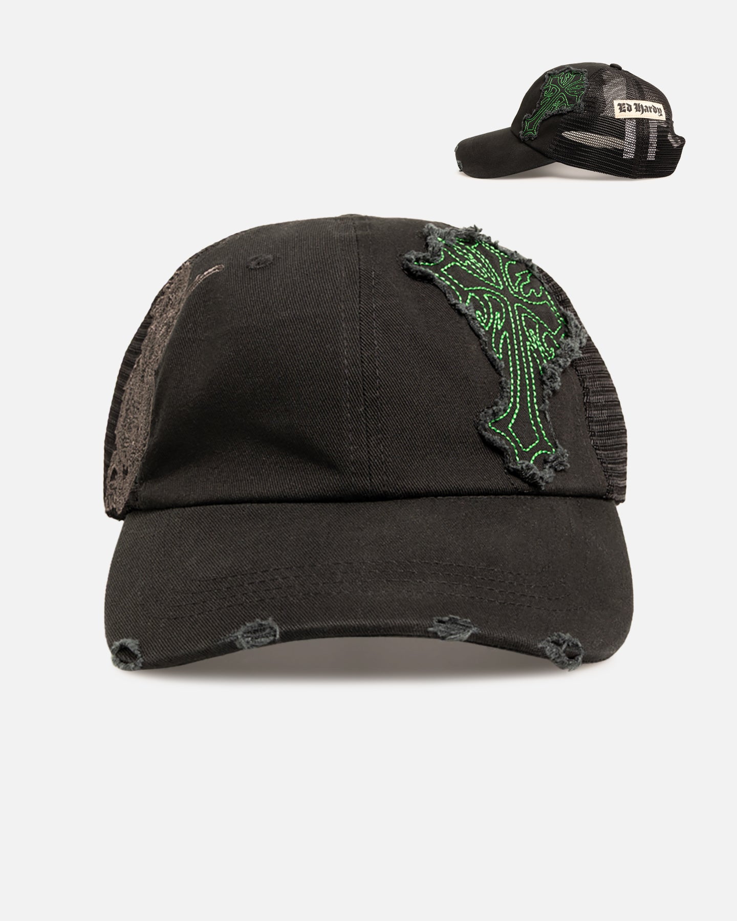 Ed Hardy Euro Distressed Trucker Snapback Black | Culture Kings