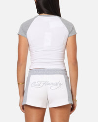 Ed Hardy Women's Raglan Baby T-Shirt White/Grey