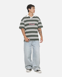 Vouseti Post Game Polo Shirt Money Green White Stripe