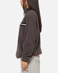 X-Large Stripe Polar Fleece Quarter Zip Fleece Mocha