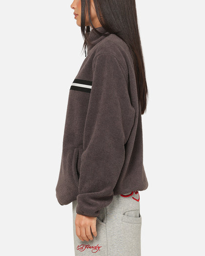 X-Large Stripe Polar Fleece Quarter Zip Fleece Mocha